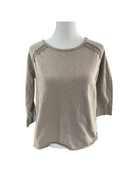O'Neill Beige Long Sleeve Cotton Blouse with Lace Detail