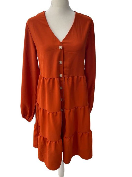 Orange Long Sleeve Button Up Peasant Dress