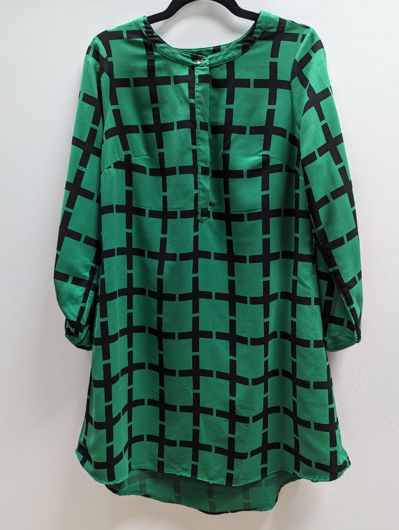 Merona Green and Black Long Sleeve Shirt Dress