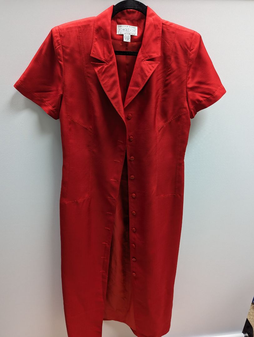 Saks Fifth Avenue Folio Collection Vintage Red Silk Short Sleeve Midi Dress