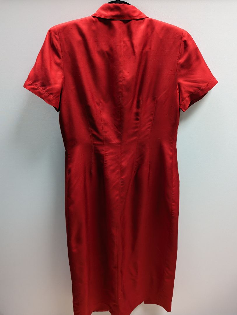 Saks Fifth Avenue Folio Collection Vintage Red Silk Short Sleeve Midi Dress