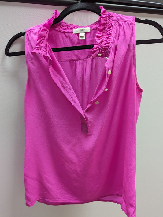 J Crew Hot Pink Sleeveless Ruffle Neck Blouse