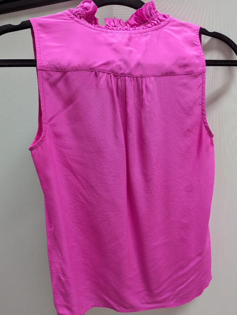 J Crew Hot Pink Sleeveless Ruffle Neck Blouse