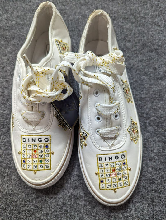 Sebastino Vintage White & Gold PU Leather BINGO Sneaker