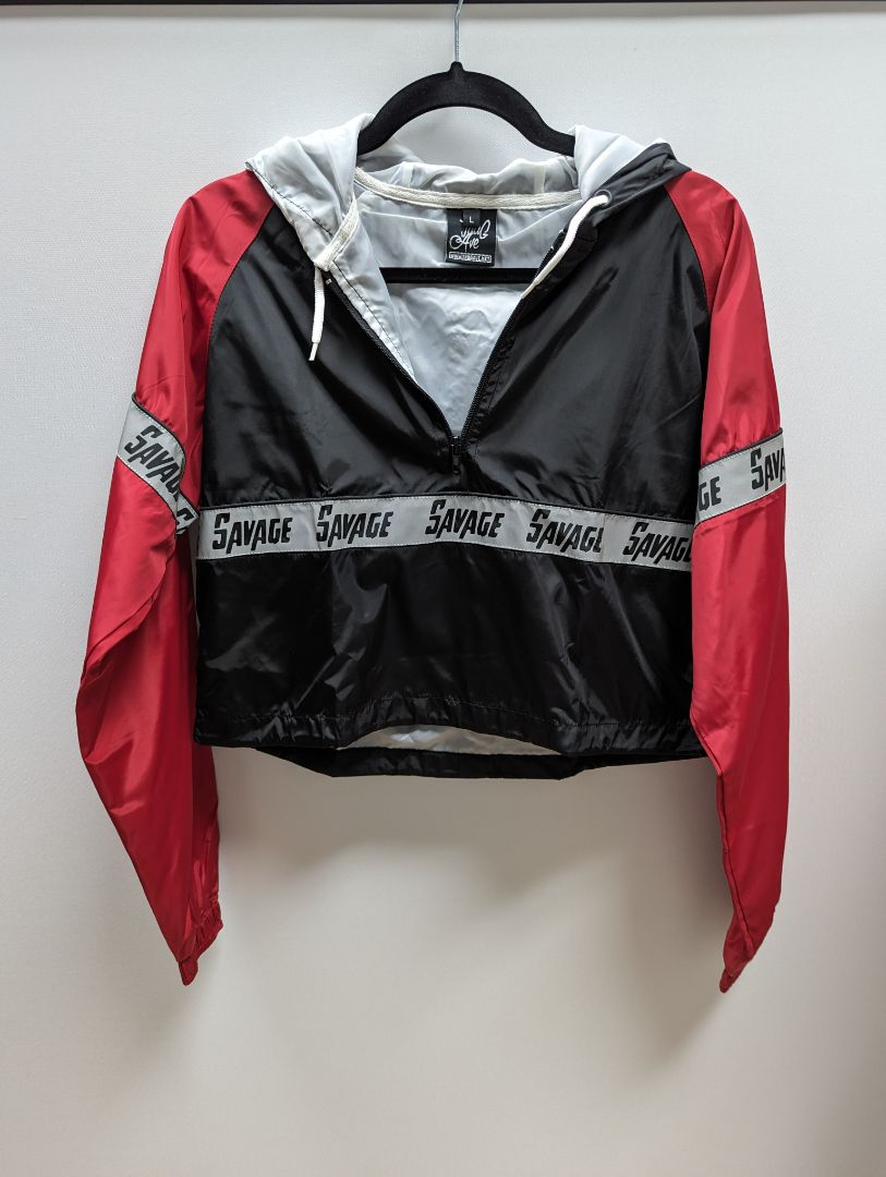 Thug Avenue Black/Red 'Savage' Baby Girl Crop Windbreaker