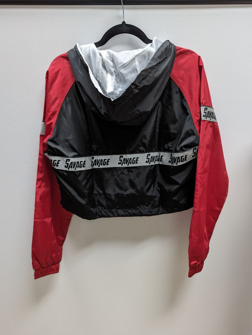 Thug Avenue Black/Red 'Savage' Baby Girl Crop Windbreaker