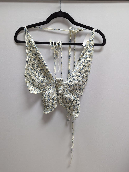Recycled Threads Blue and White Butterfly Halter Top