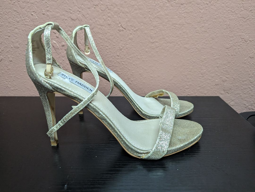 Steve Madden Gold Glitter Ankle Strap Heels