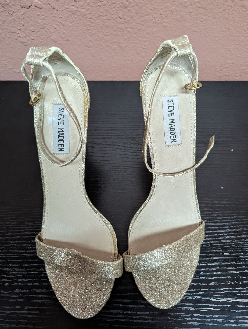 Steve Madden Gold Glitter Ankle Strap Heels