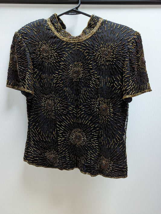 Stenay Black Blouse with Gold Beading