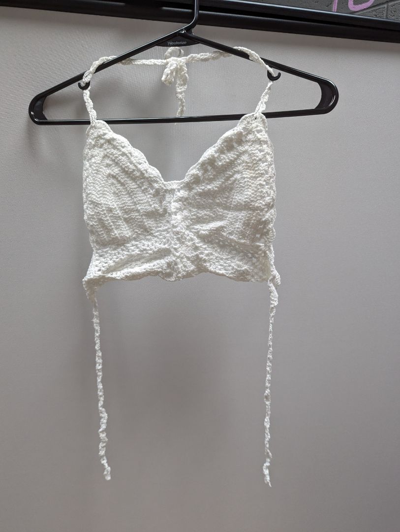White Crochet Halter Bralette with Exposed Back
