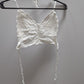 White Crochet Halter Bralette with Exposed Back