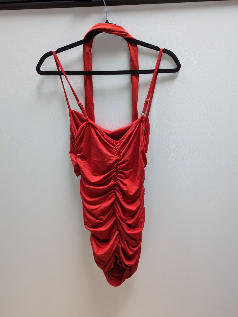 Red Cocktail Dress with Cutout and Ruching