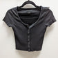 American Eagle Black Short Sleeve Textured Crop Tee