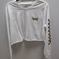 Vans White Crop Long Sleeve Tee with Floral Checkerboard Detailing
