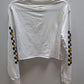 Vans White Crop Long Sleeve Tee with Floral Checkerboard Detailing