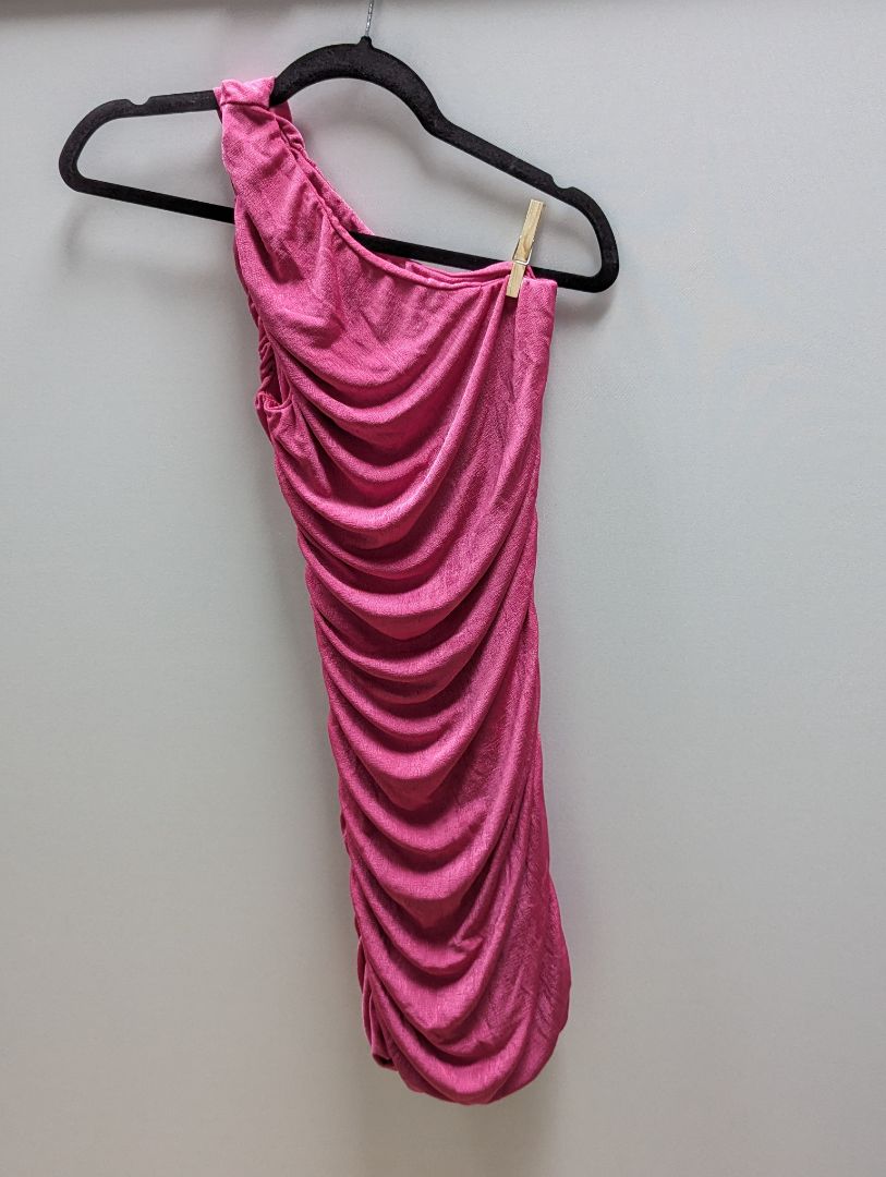 Pink One Shoulder Cocktail Dress with Ruching