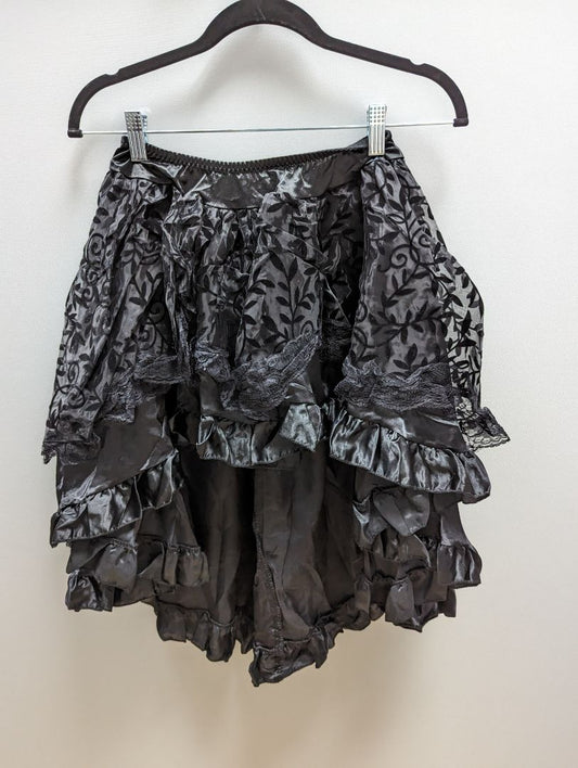 Zhitunemi Black Lace Floral High-Low Ruffled Skirt