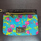 Betsy Johnson Teal Roses Cosmetic Clutch Pouch