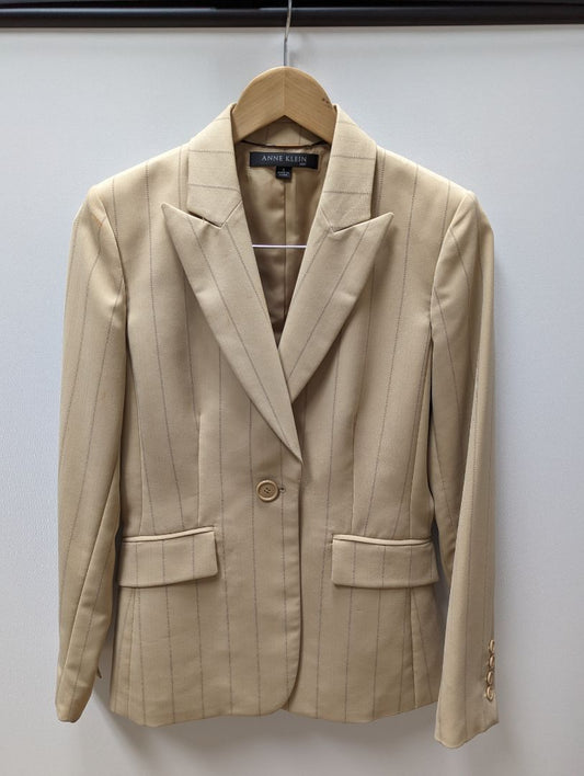 Anne Klein Tan Striped Blazer and Pants Suit Set