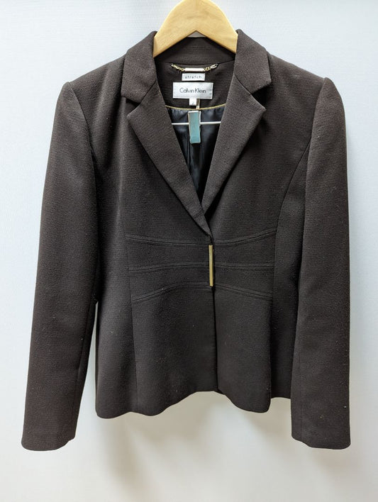 Calvin Klein Dark Grey 3 Snap Button Gold Accent Blazer and Pants Suit Set