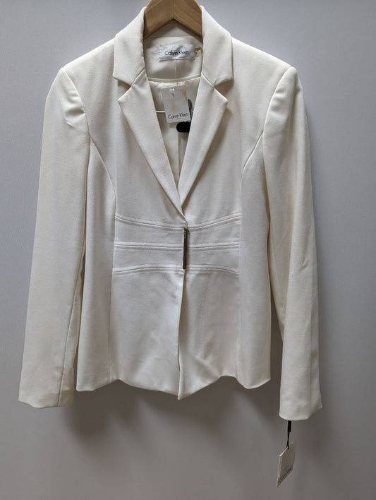 Calvin Klein Ivory 3 Snap Button Gold Accent Blazer and Pants Suit Set