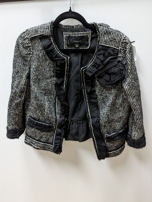 Ann Taylor Black/White Trimmed Wool Jacket