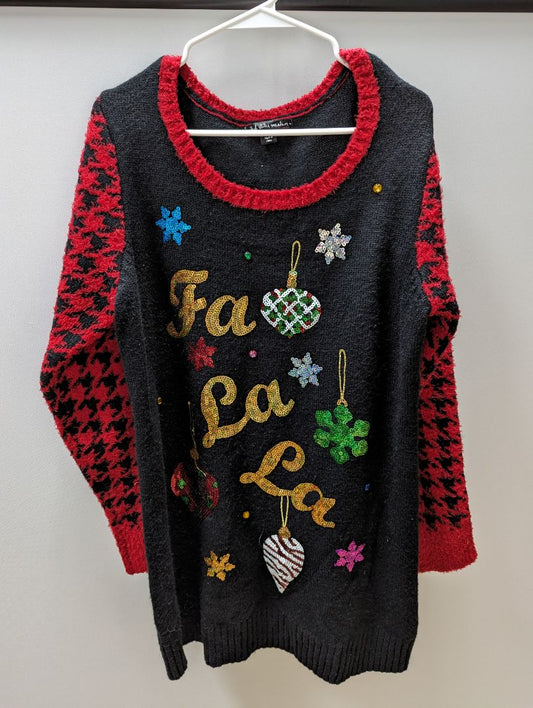 United States Black/Red Ugly Christmas 'Fa La La' Long Sweater