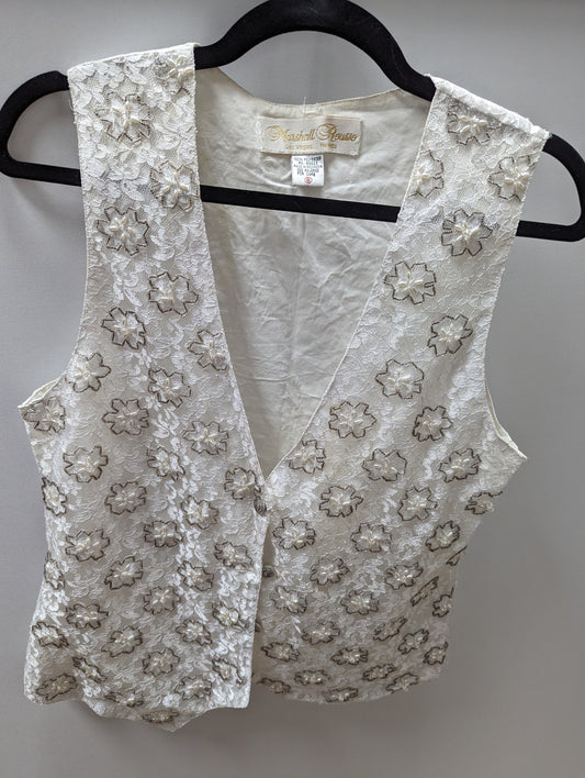 Marshall Rousso Vintage White Lace and Beaded Vest