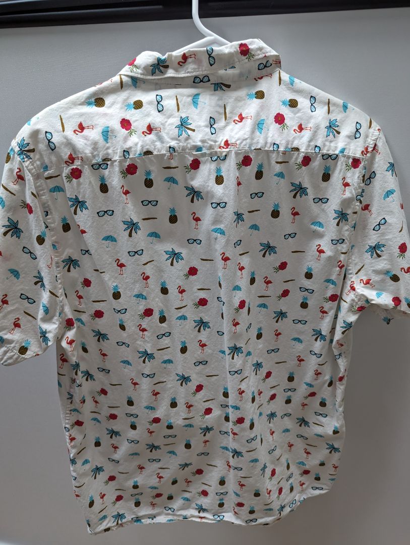 Recess White Multicolor Palm Tree Summer Graphic Short Sleeve Button Up Shirt