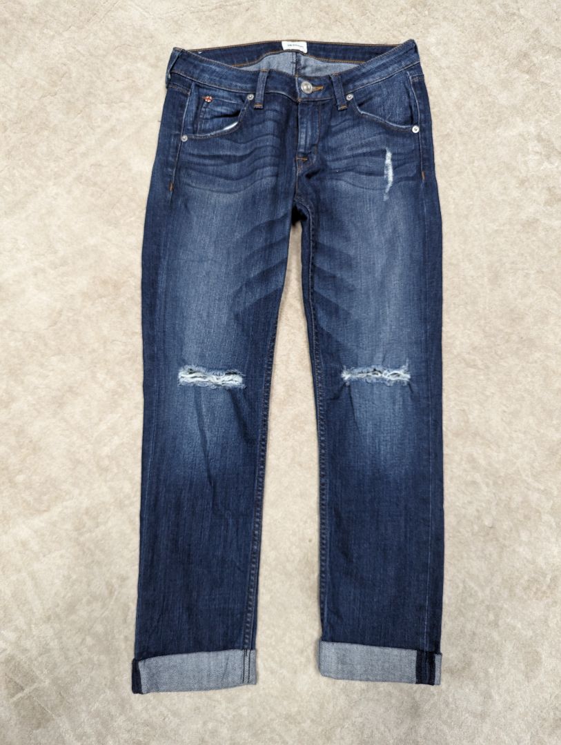 Hudson Dark Wash Blue Jeans with Cuffed Hem