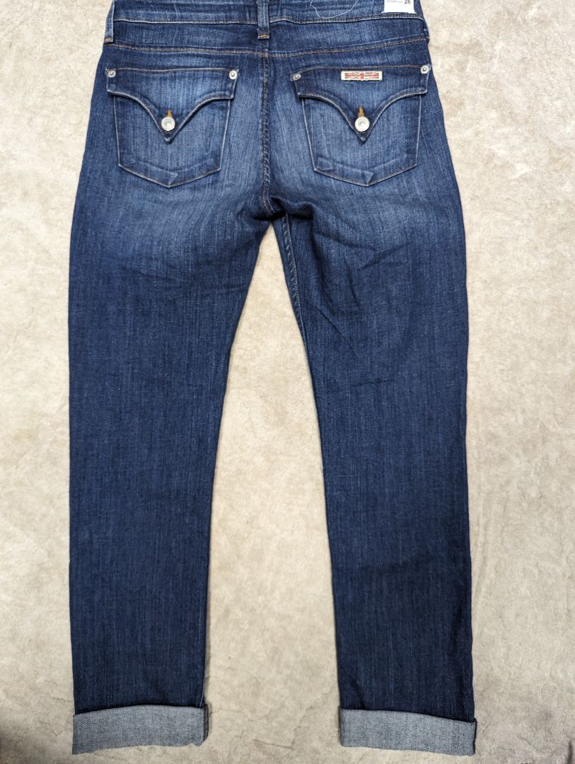 Hudson Dark Wash Blue Jeans with Cuffed Hem