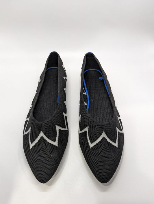 Frank Mully Black Knit Pointed Toe White Mesh Flat