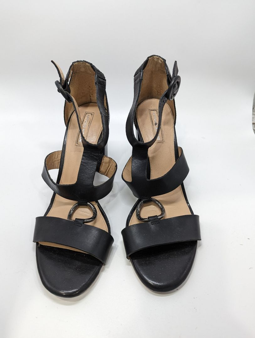 Antonio Melani Black Leather Olyvian Block Heels