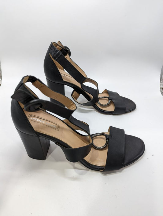 Antonio Melani Black Leather Olyvian Block Heels