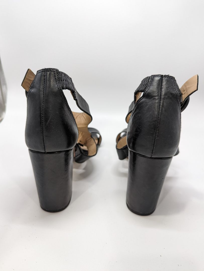 Antonio Melani Black Leather Olyvian Block Heels