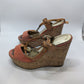 Coach Pink and Leather Ankle Strap Cork Wedges