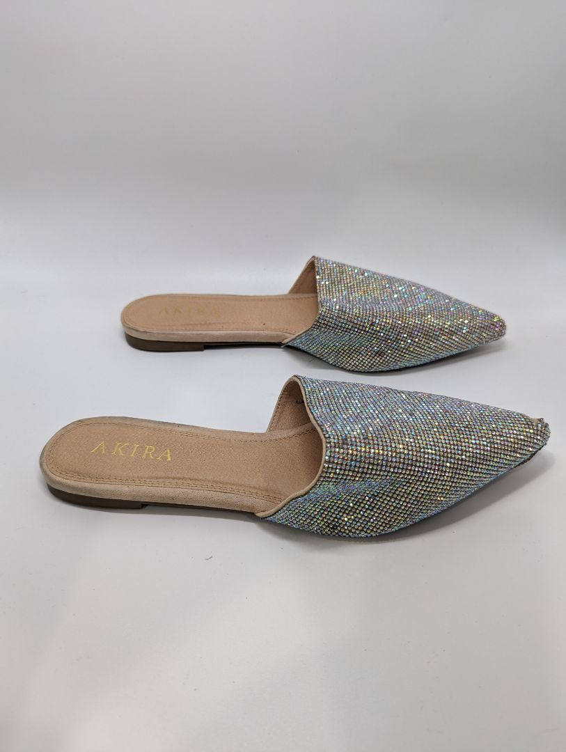 Silver Glitter Rhinestone Pointed Toe Slipon Flats