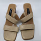 Etienne Aigner Tan Leather 2 Strap Block Heel Sandal
