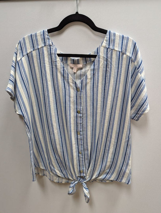 Como Vintage Blue and White Striped Button Up Waist Tie Blouse