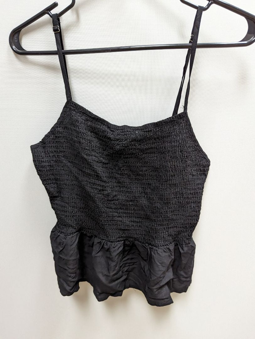 Black Ruched and Ruffled Crop Tank