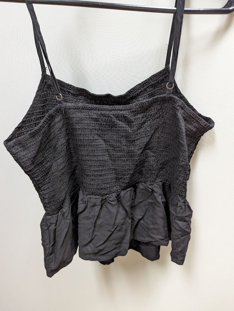 Black Ruched and Ruffled Crop Tank