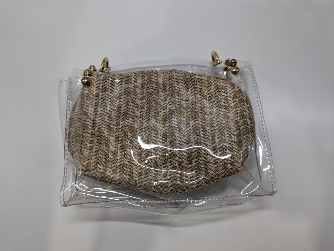 ZINNICCYY Brown 2 Layer Straw and Clear Plastic Purse