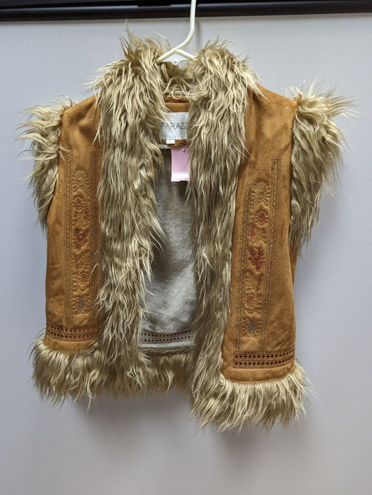 Paparazzi Tan Faux Fur and Embroidered Leather Vest