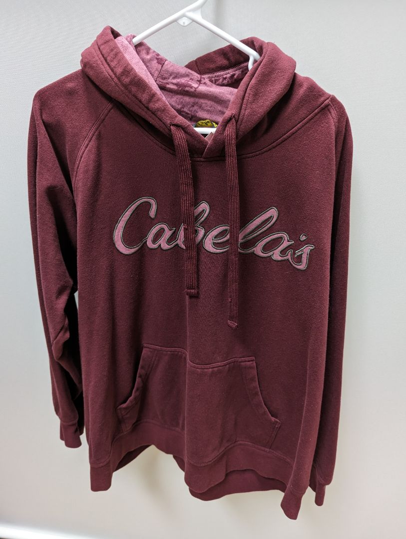 Cabela's Burgundy Camo Lined Hood Logo Hoodie