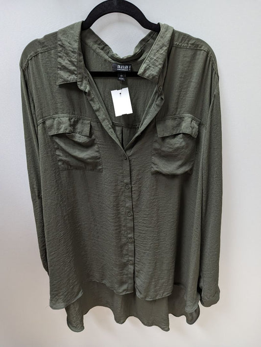 A New Approach Dark Green Long Sleeve Button Up Blouse