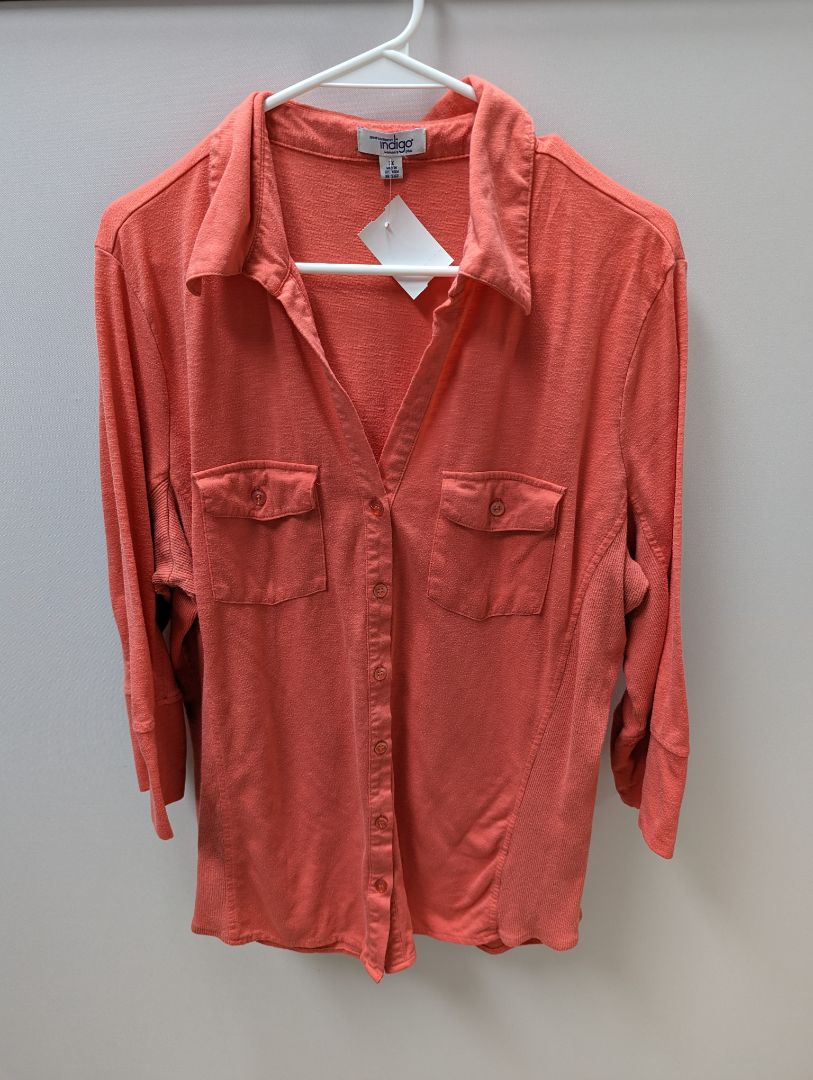 great northwest indigo Coral Pink Long Sleeve Knit Button Up  Blouse