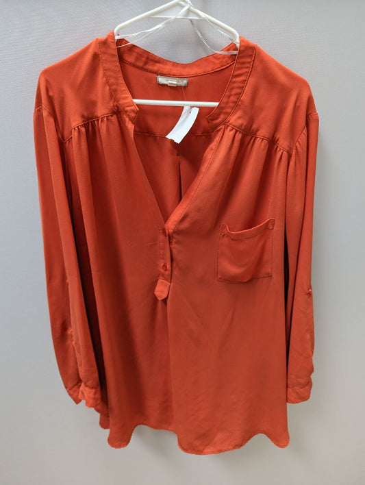 PLEIONE Orange 3/4 Sleeve 2 Button Blouse