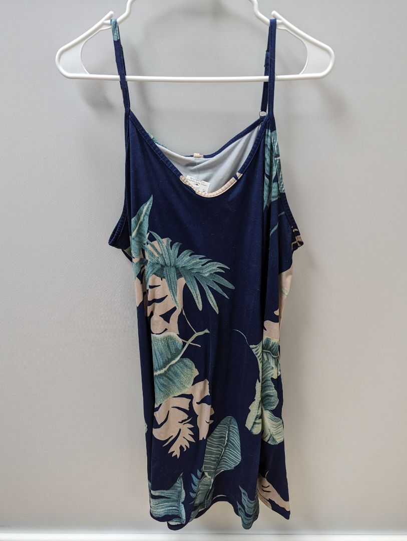 Navy Palm Floral Spaghetti Strap Sheath Dress