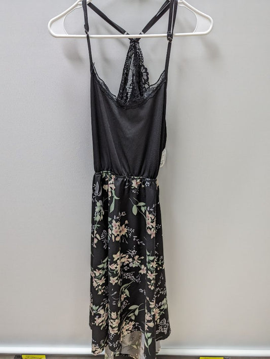 Shein Curve Black Floral Backless Halter Neck Dress